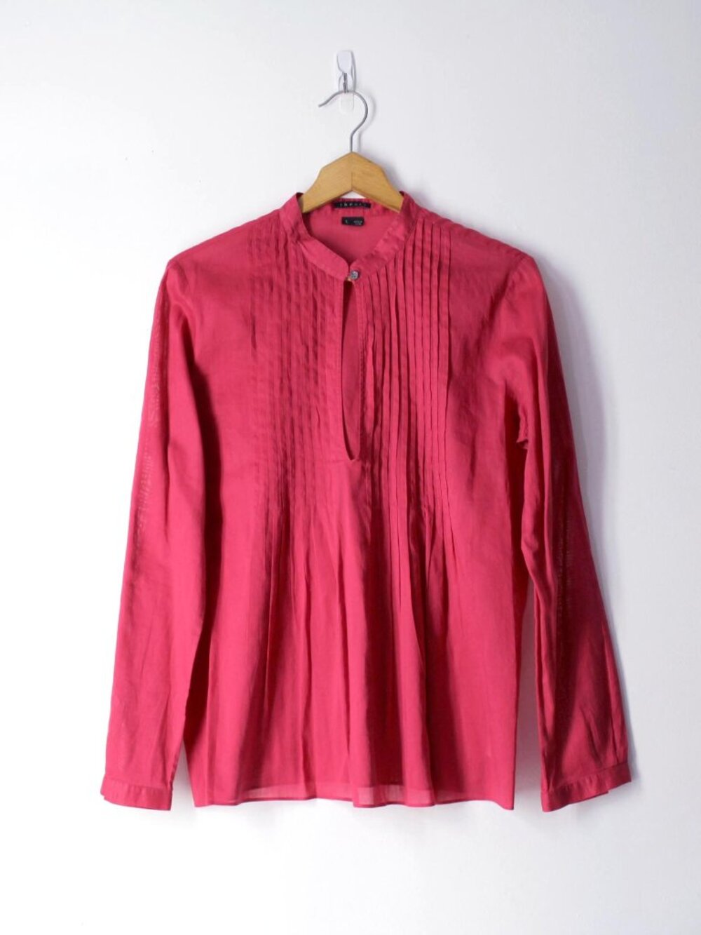 Theory Bianca Pintuck Keyhole Blouse top long sleeves lightweight fuchsia L